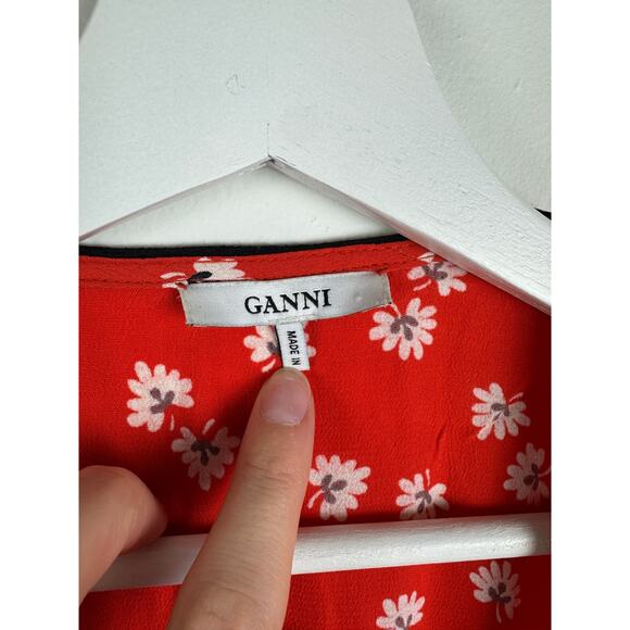 Ganni Silvery Crepe Floral Wrap Dress Size 38 - Picture 4 of 9